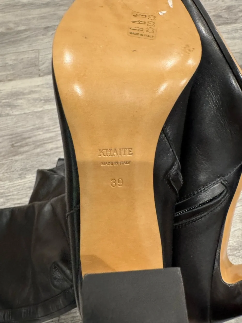 KHAITE Black Leather Marfa Over-The-Knee Square Toe Block Heel Boots